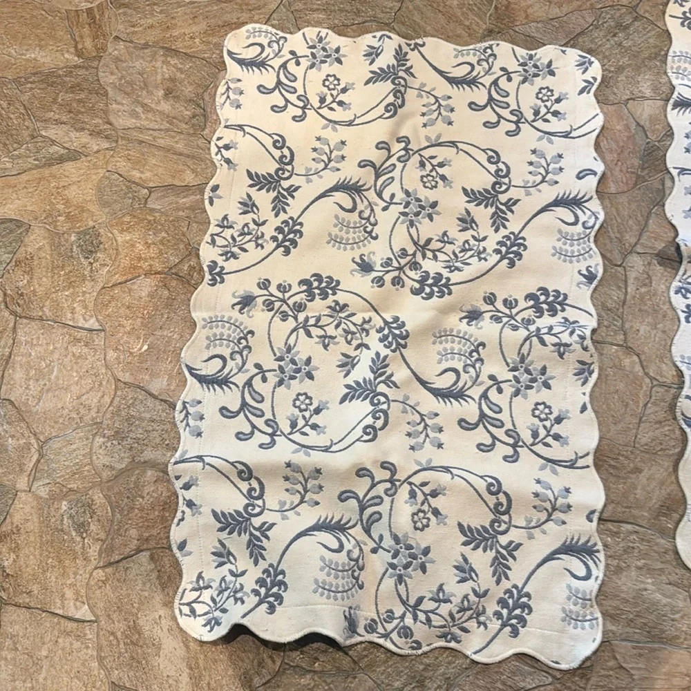 Shams Pillowcases Blue and White Floral Scroll King Size Shams Scalloped Pair